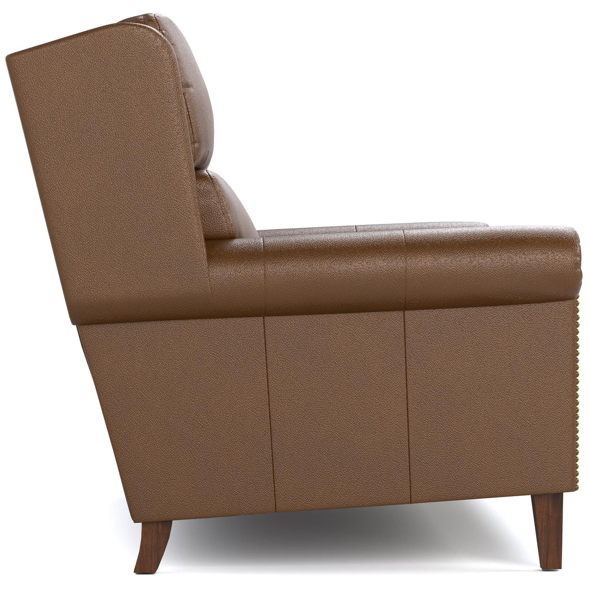 Woodlands Small Roll Arm Loveseat with Nails Selvano Bark - Side