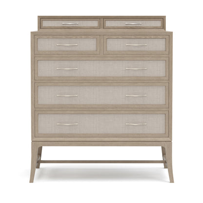 Maidstone Tall Chest with Woven Jute and Gallery in 201 Sandbank Finish