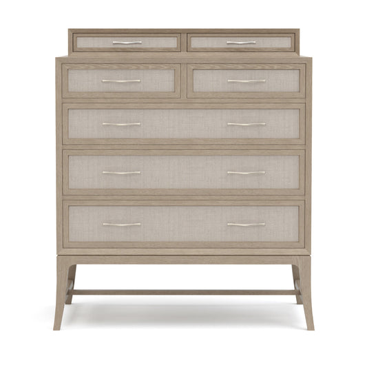 Maidstone Tall Chest with Woven Jute and Gallery in 201 Sandbank Finish
