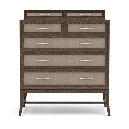 Maidstone Tall Chest with Woven Jute and Gallery in 202 Pier Finish