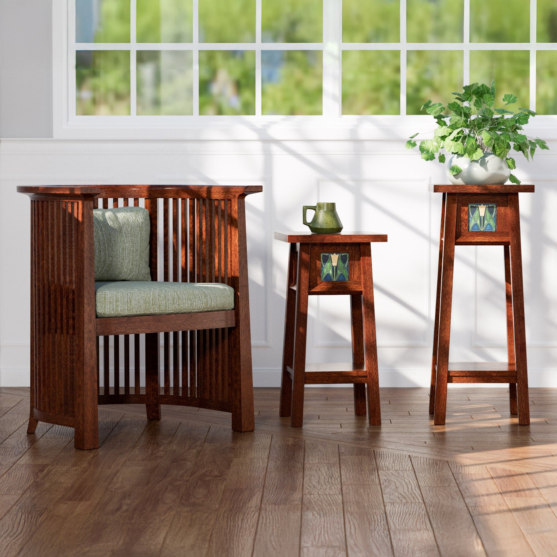 Floral Tile Plant Stand Set