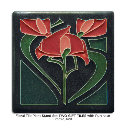 Floral Tile Plant Stand Set with Plaque