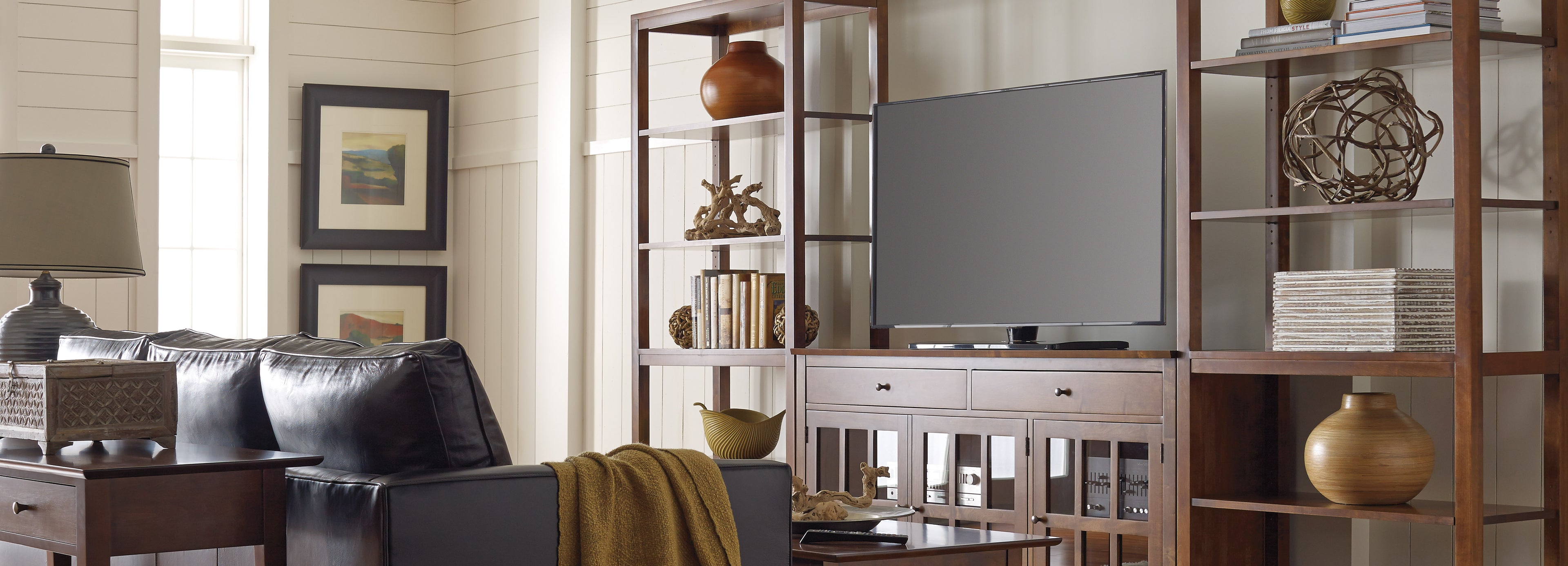 Stickley Nichols & Stone console table and display cabinets