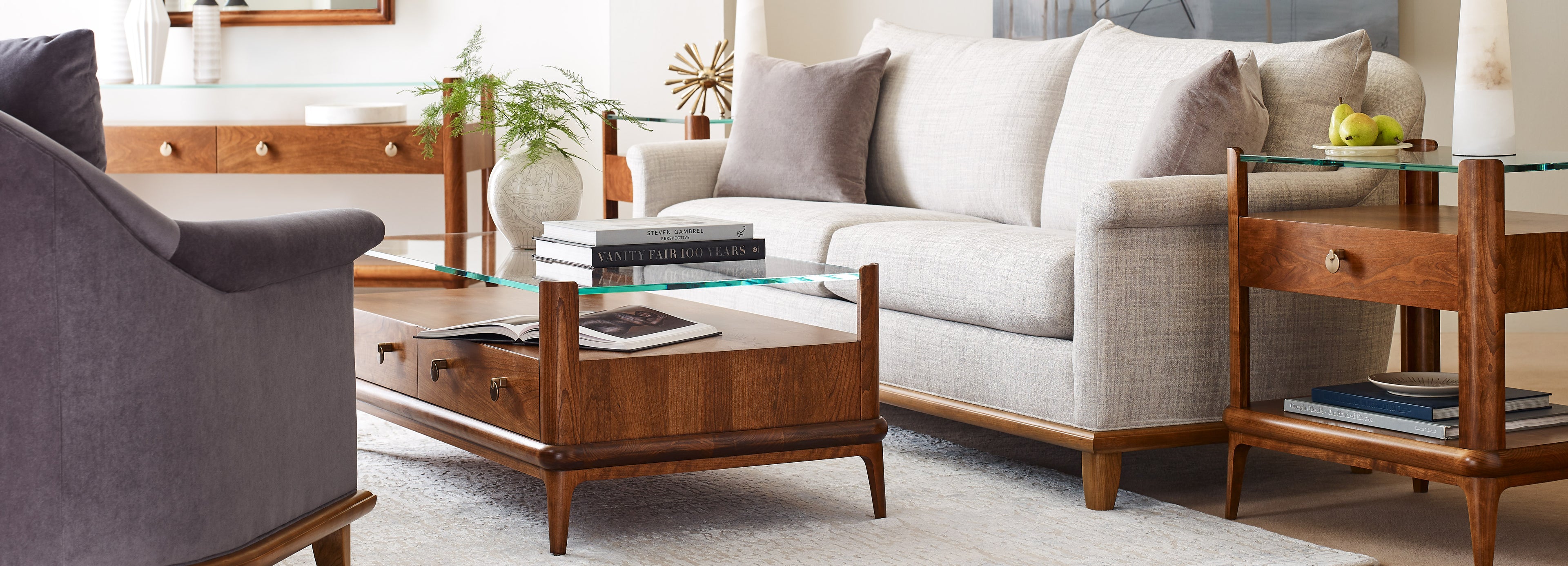 Stickley fabric sofa and chair with leather accents