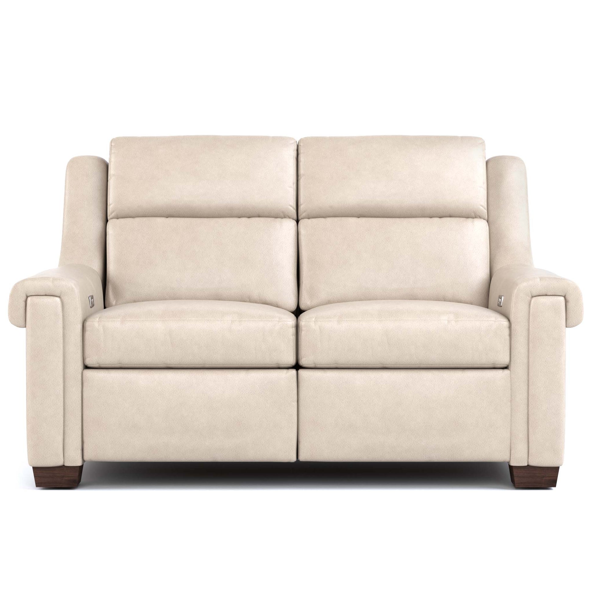 Chester Power Motion Loveseat Sorrento Moonshine Leather Dark Maple Finish