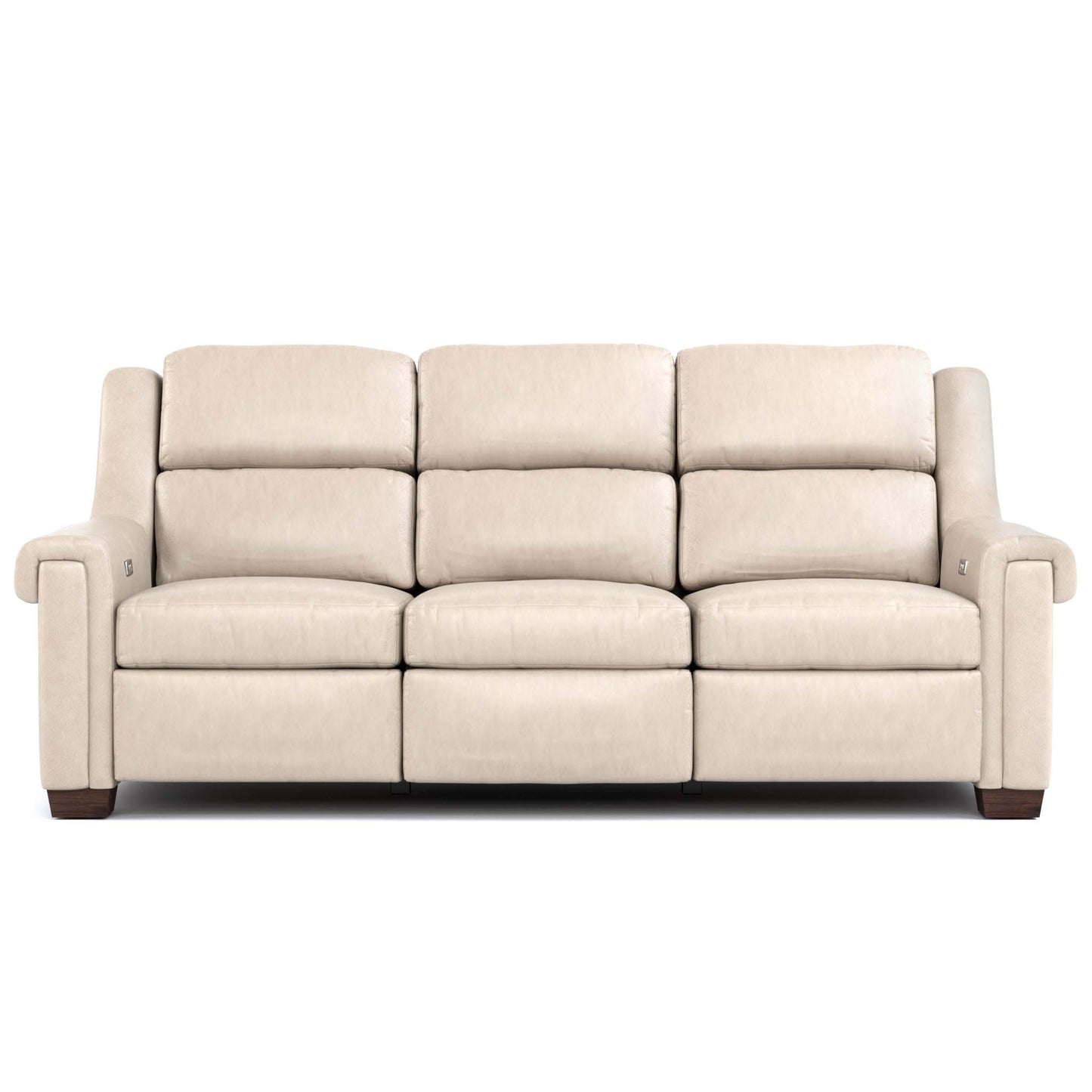 Chester Power Motion Sofa Sorrento Moonshine Leather Dark Maple Finish