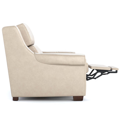 Chester Power Motion Sofa Sorrento Moonshine Leather Dark Maple Finish