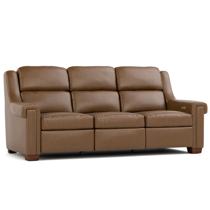 Chester Power Motion Sofa Sorrento Walnut Leather Dark Maple Finish