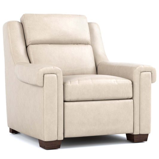 Chester Power Wall Recliner Sorrento Moonshine Leather Dark Maple Finish