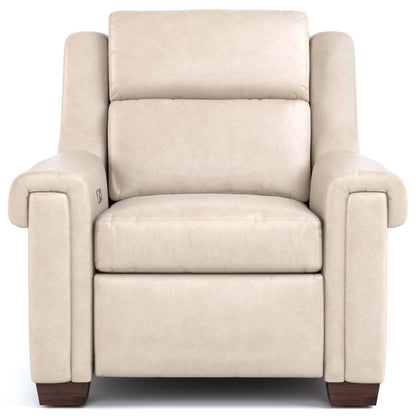 Chester Power Wall Recliner Sorrento Moonshine Leather Dark Maple Finish