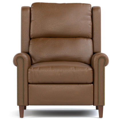 Woodlands Small Roll Arm Manual Recliner with Nails Selvano Bark - Front