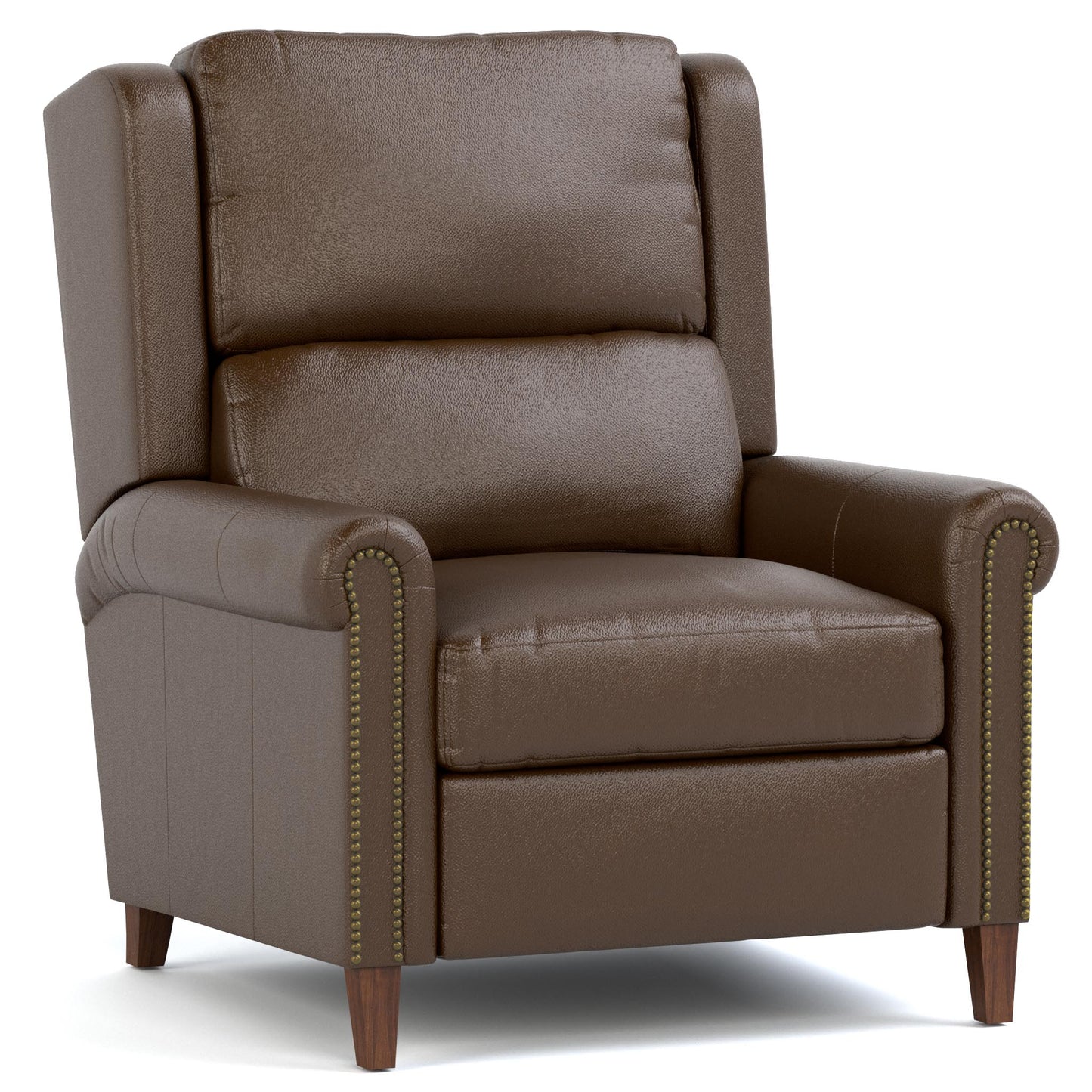 Woodlands Small Roll Arm Manual Recliner with Nails Selvano Chestnut Program